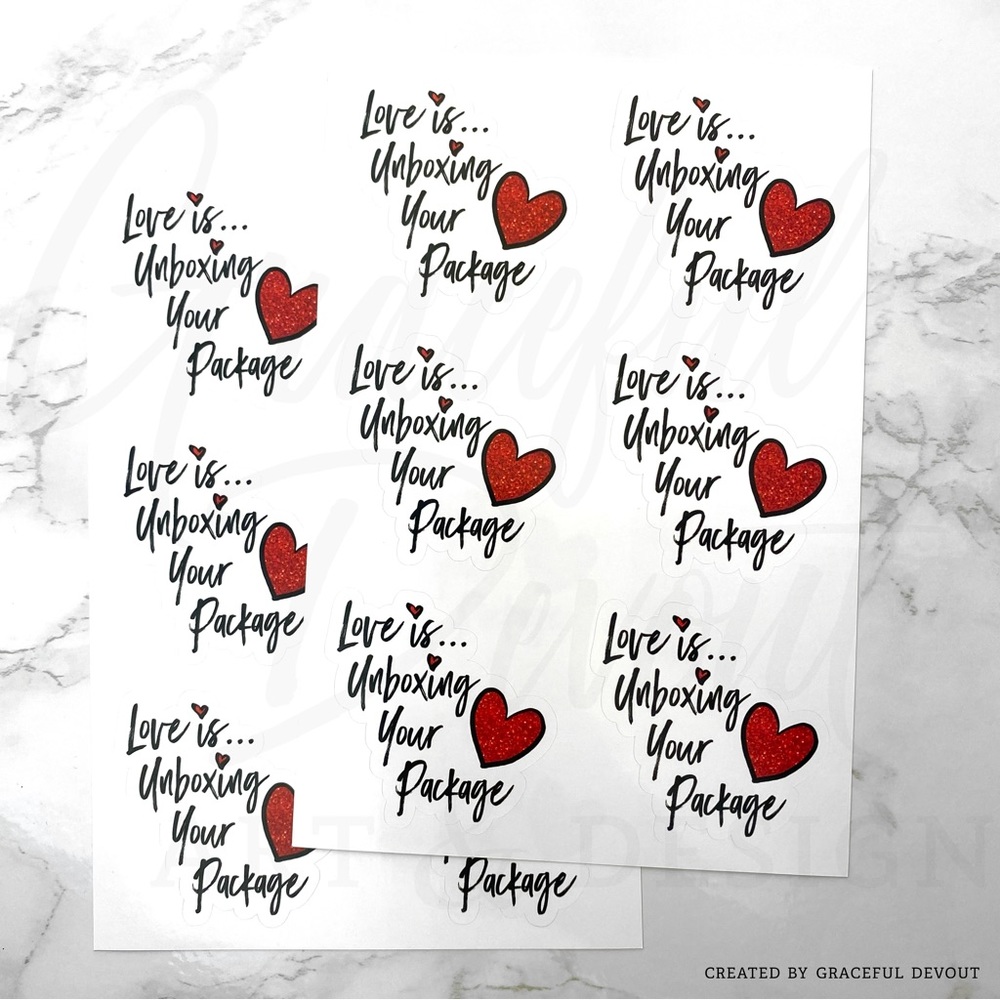 Love Is…Unboxing Your Package- Sticker 2" (inches) 48ct.)  [GD43-48] - Picture 5 of 5